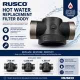 Rusco 3/4", 1-1/2", 1-1/4" Hot Water Replacement Filter Body | Replacement Housing