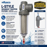 Rusco 2" L-Style Sediment Trapper Filters - Top-In Side-Out Filtration Systems