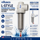 Rusco 2" L-Style Sediment Trapper Filters - Top-In Side-Out Filtration Systems