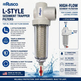 Rusco 2" L-Style Sediment Trapper Filters - Top-In Side-Out Filtration Systems