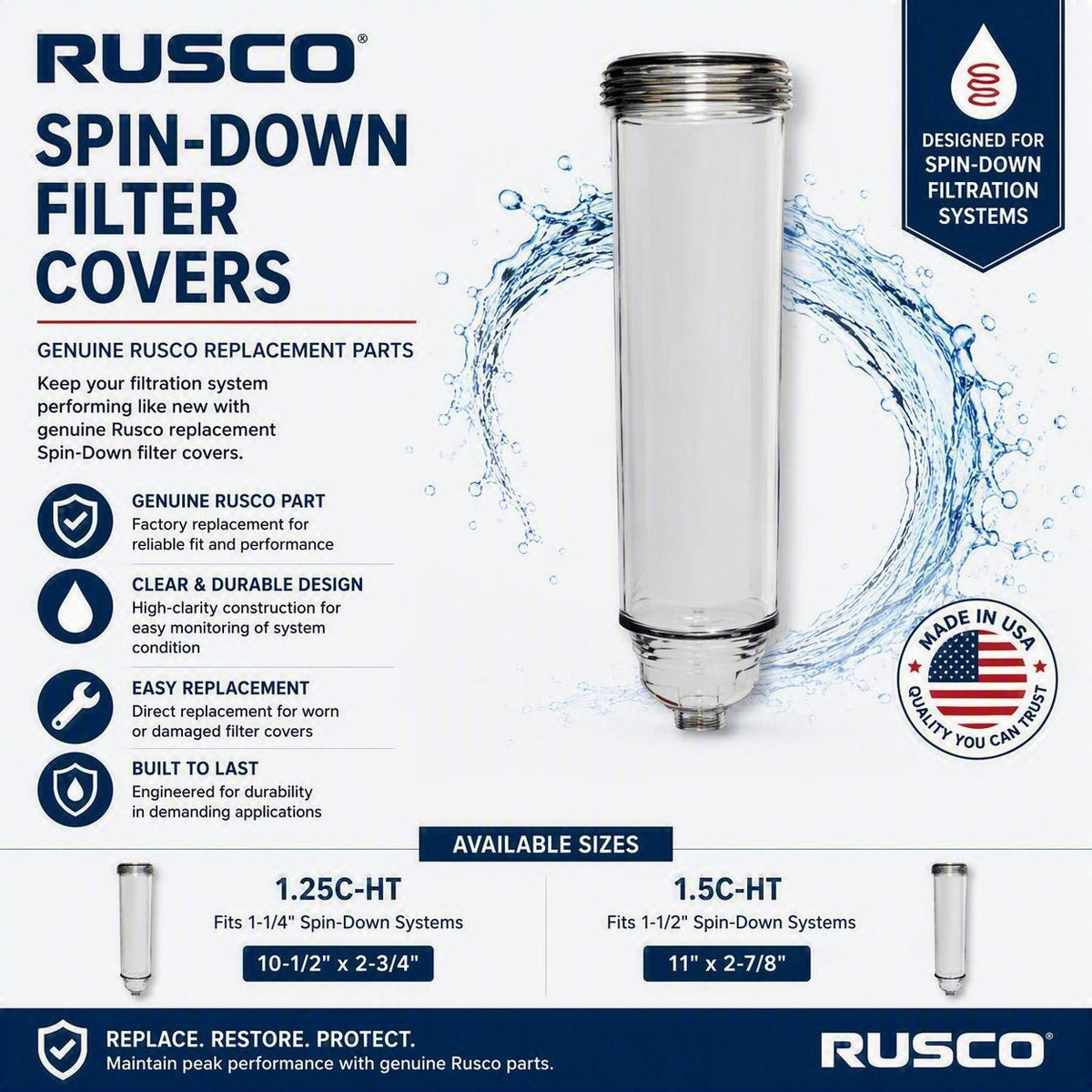 Rusco 3/4", 1-1/2", 1-1/4" Hot Water Replacement Filter Body | Replacement Housing