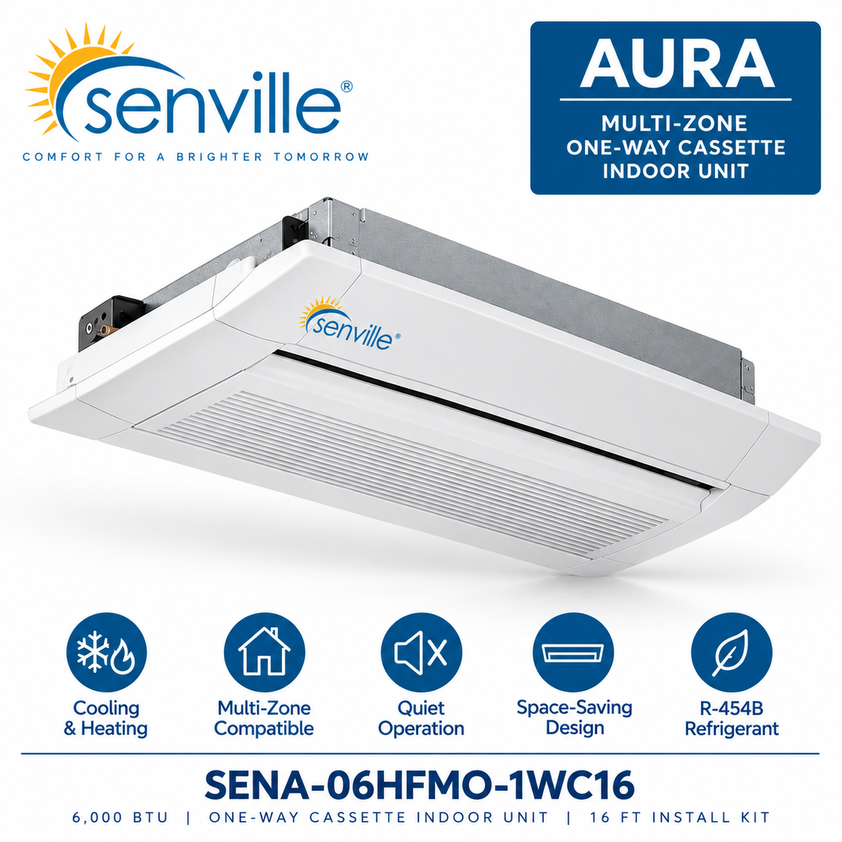 Senville AURA Multi-Zone One-Way Cassette Indoor Units | 6K–18K BTU
