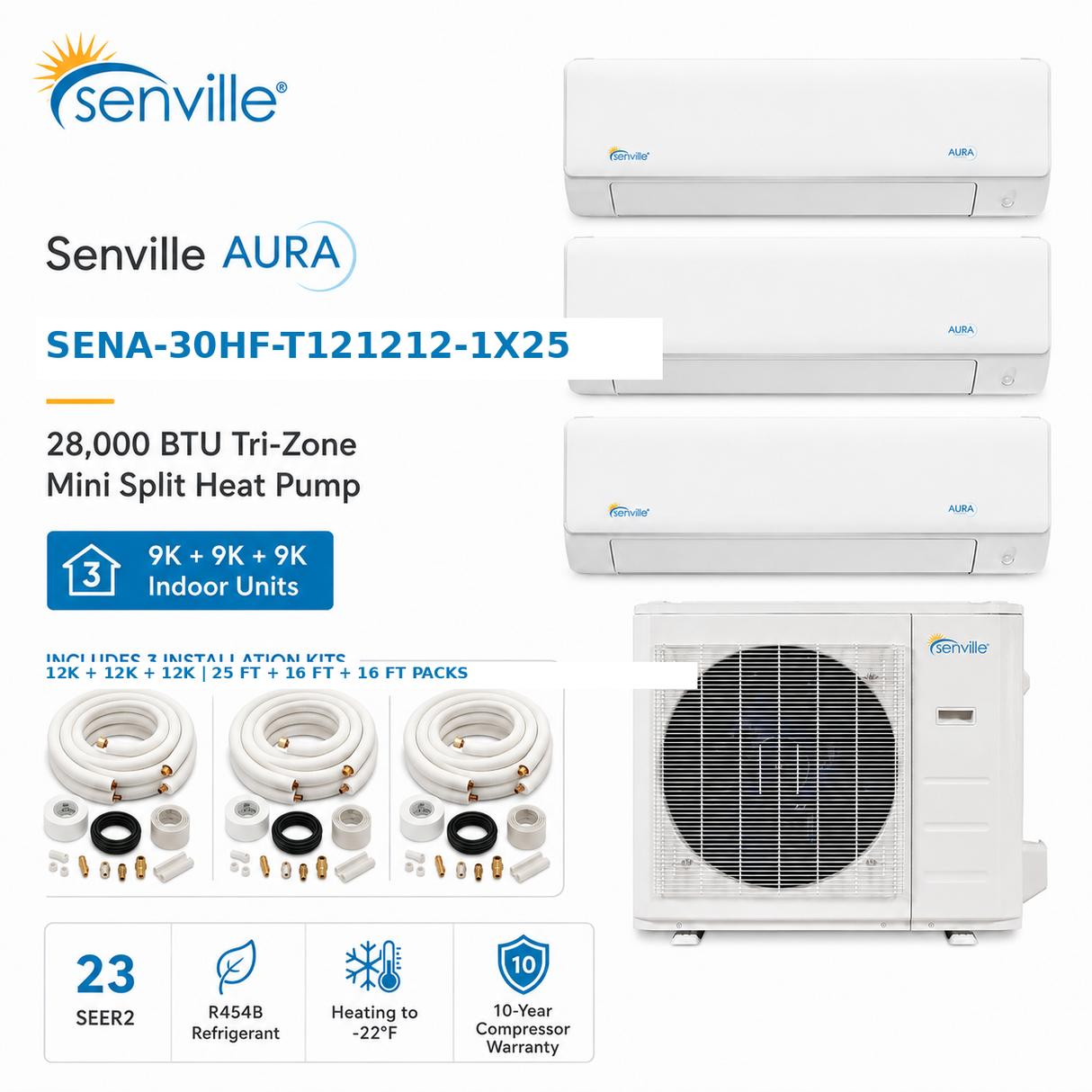 Senville SENA 28000 BTU Tri Zone Ceiling Air Conditioner - Heat Pump