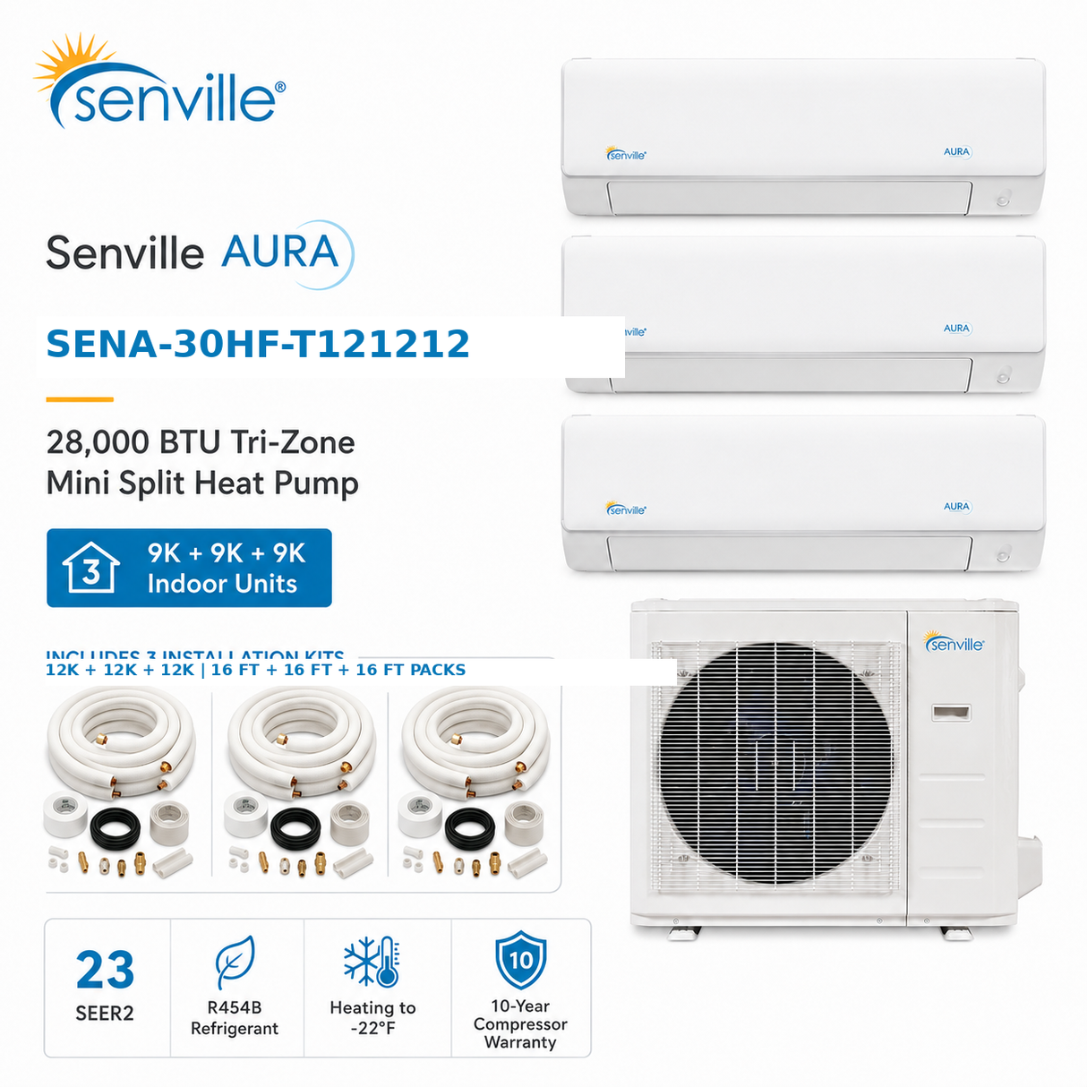 Senville SENA 28000 BTU Tri Zone Ceiling Air Conditioner - Heat Pump