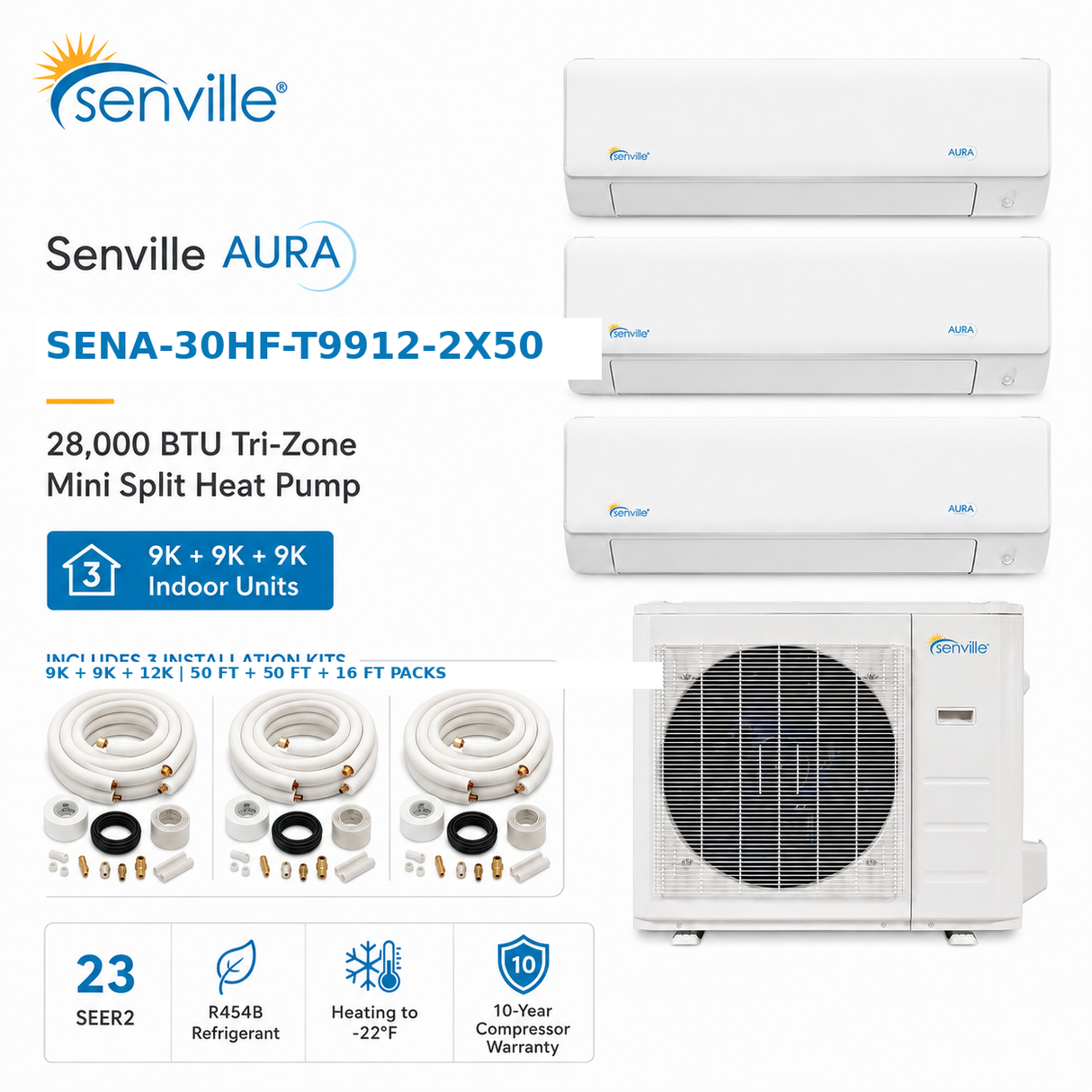 Senville SENA 28000 BTU Tri Zone Ceiling Air Conditioner - Heat Pump