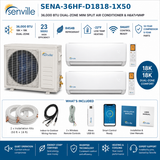 Senville AURA SENA-36HF-D Series 36,000 BTU dual-zone mini split AC Heat Pump