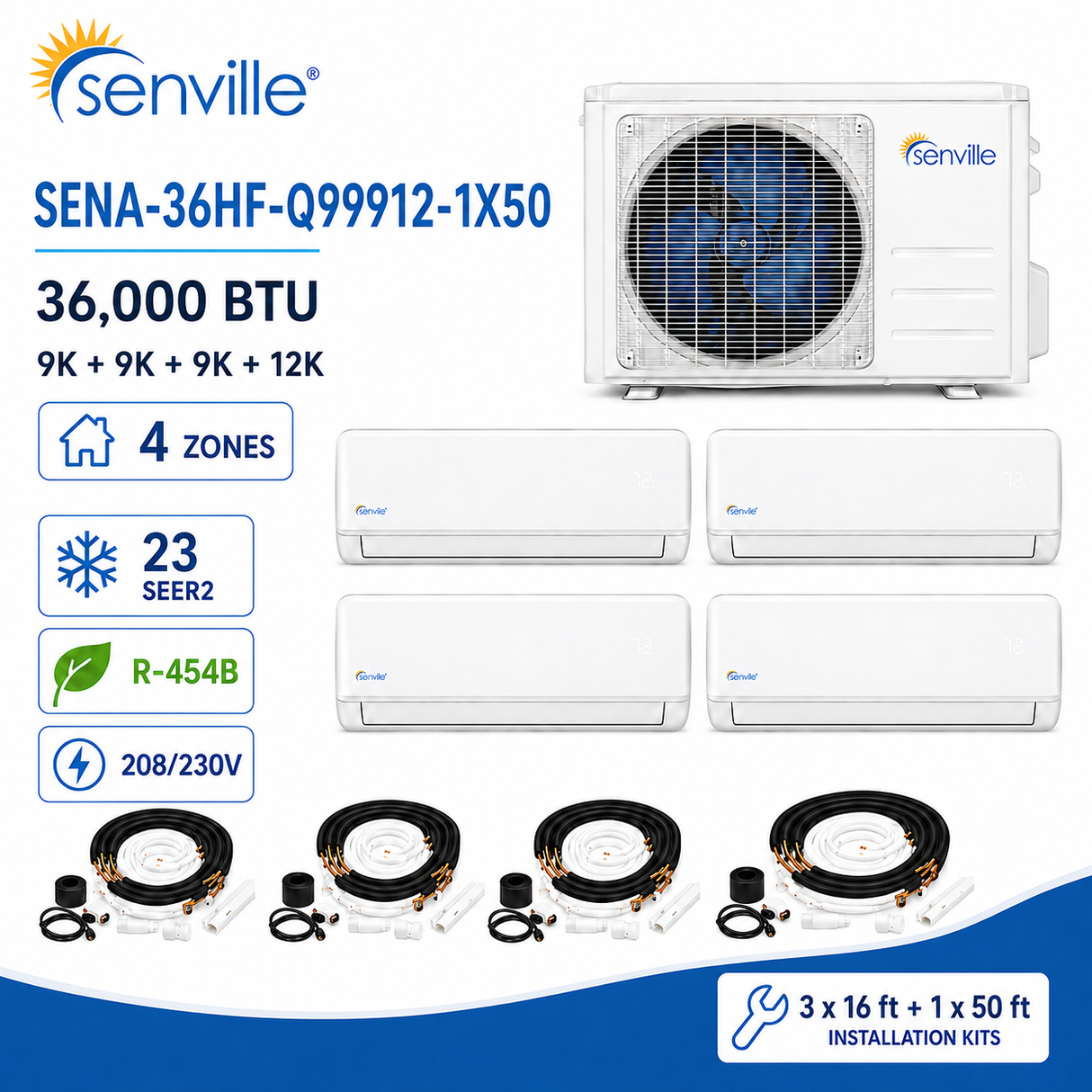 Senville AURA 36000 BTU Quad Zone Mini Split Air Conditioner - Heat Pump - SENA/36HF/Q