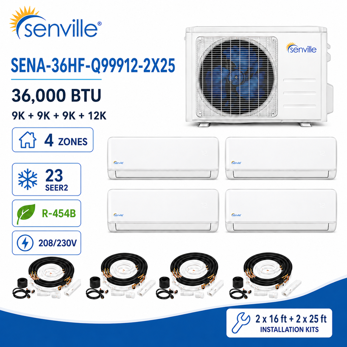 Senville AURA 36000 BTU Quad Zone Mini Split Air Conditioner - Heat Pump - SENA/36HF/Q