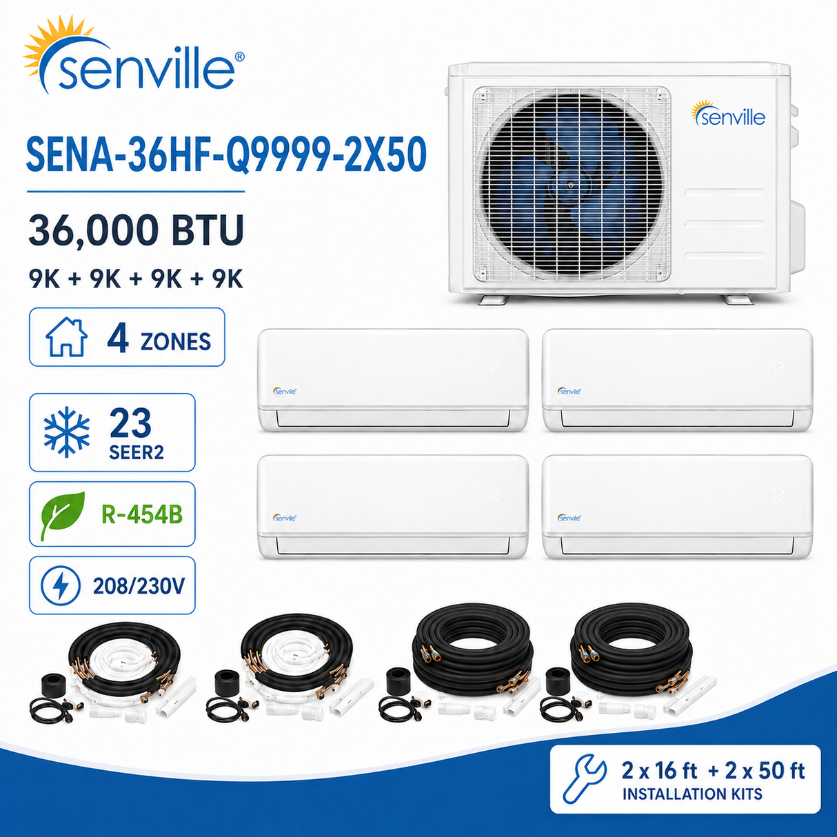 Senville AURA 36000 BTU Quad Zone Mini Split Air Conditioner - Heat Pump - SENA/36HF/Q