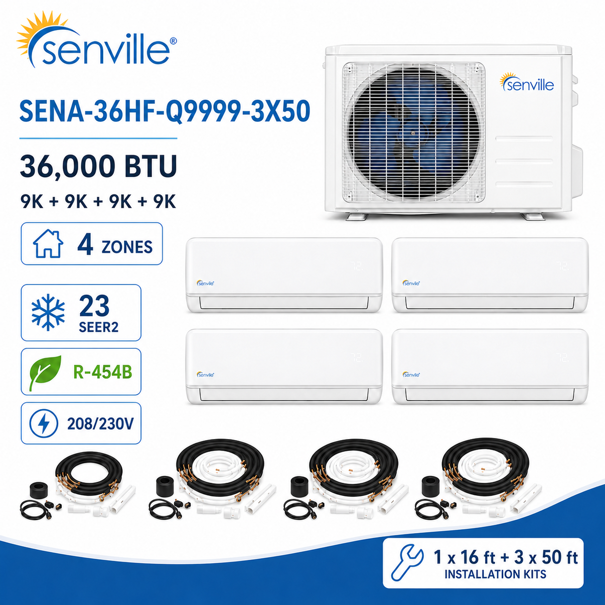 Senville AURA 36000 BTU Quad Zone Mini Split Air Conditioner - Heat Pump - SENA/36HF/Q