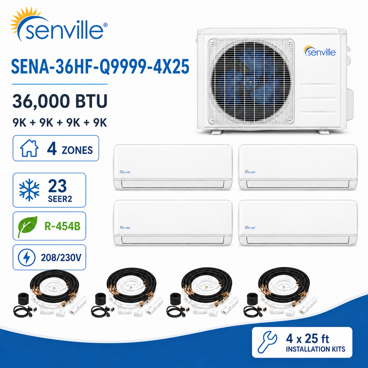 Senville AURA 36000 BTU Quad Zone Mini Split Air Conditioner - Heat Pump - SENA/36HF/Q