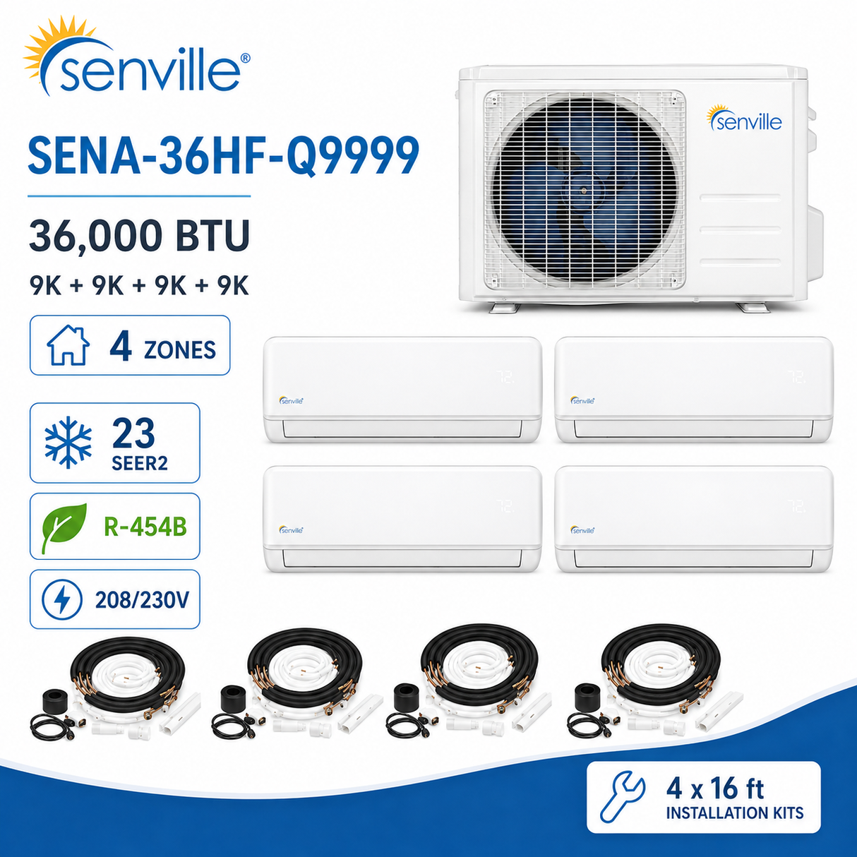 Senville AURA 36000 BTU Quad Zone Mini Split Air Conditioner - Heat Pump - SENA/36HF/Q