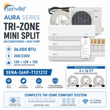 Senville AURA SENA-36HF-T 36,000 BTU Tri-Zone mini split AC Heat Pump systems