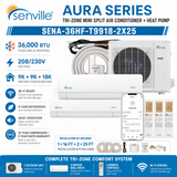 Senville AURA SENA-36HF-T 36,000 BTU Tri-Zone mini split AC Heat Pump systems