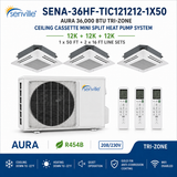 Senville AURA 36,000 BTU Tri-Zone Ceiling Cassette Mini Split Heat Pump – 23 SEER2