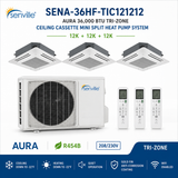 Senville AURA 36,000 BTU Tri-Zone Ceiling Cassette Mini Split Heat Pump – 23 SEER2