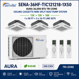 Senville AURA 36,000 BTU Tri-Zone Ceiling Cassette Mini Split Heat Pump – 23 SEER2