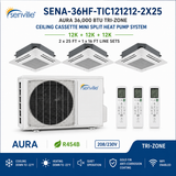 Senville AURA 36,000 BTU Tri-Zone Ceiling Cassette Mini Split Heat Pump – 23 SEER2