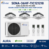 Senville AURA 36,000 BTU Tri-Zone Ceiling Cassette Mini Split Heat Pump – 23 SEER2