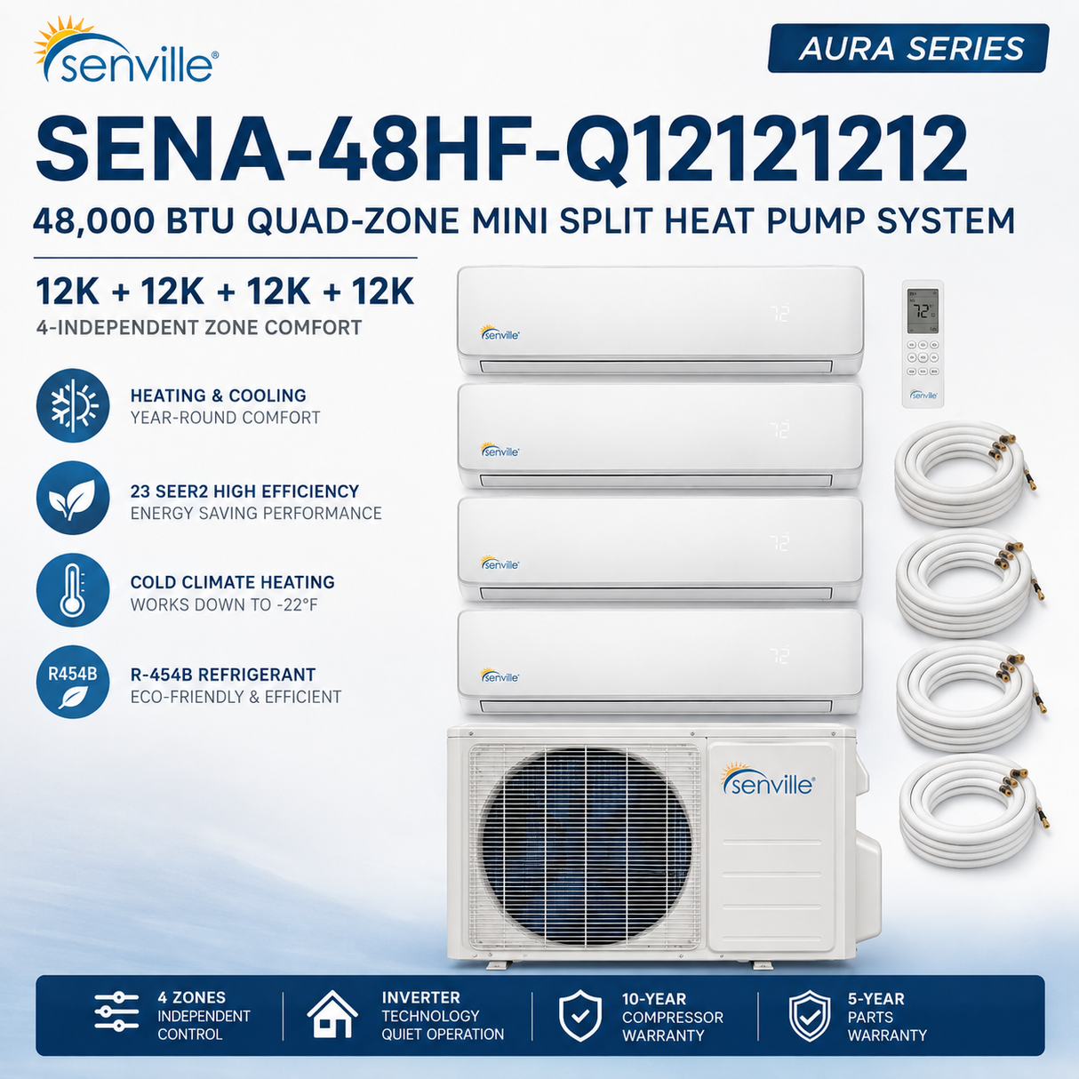 Senville AURA 48,000 BTU Quad-Zone Mini Split Heat Pump | SENA-48HF/Q