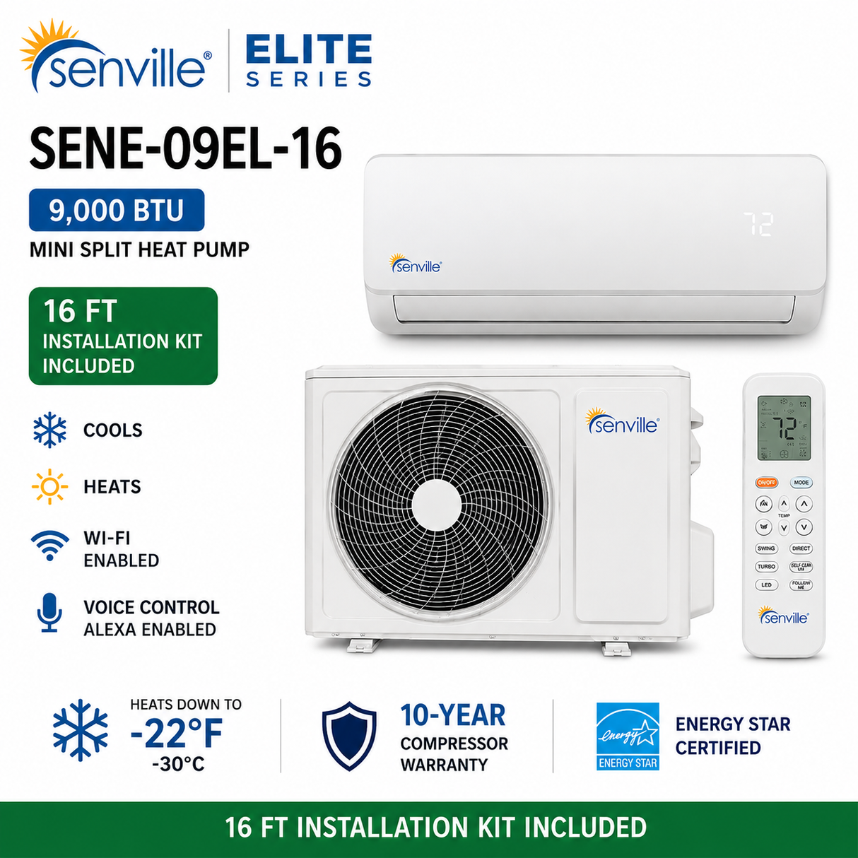 Senville ELITE Series Mini Split Heat Pump | 9K–24K BTU | SENE-EL
