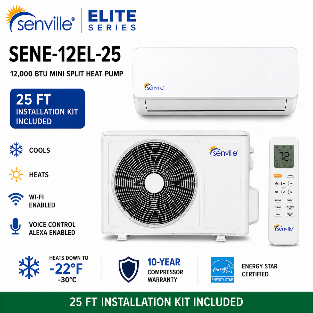 Senville ELITE Series Mini Split Heat Pump | 9K–24K BTU | SENE-EL