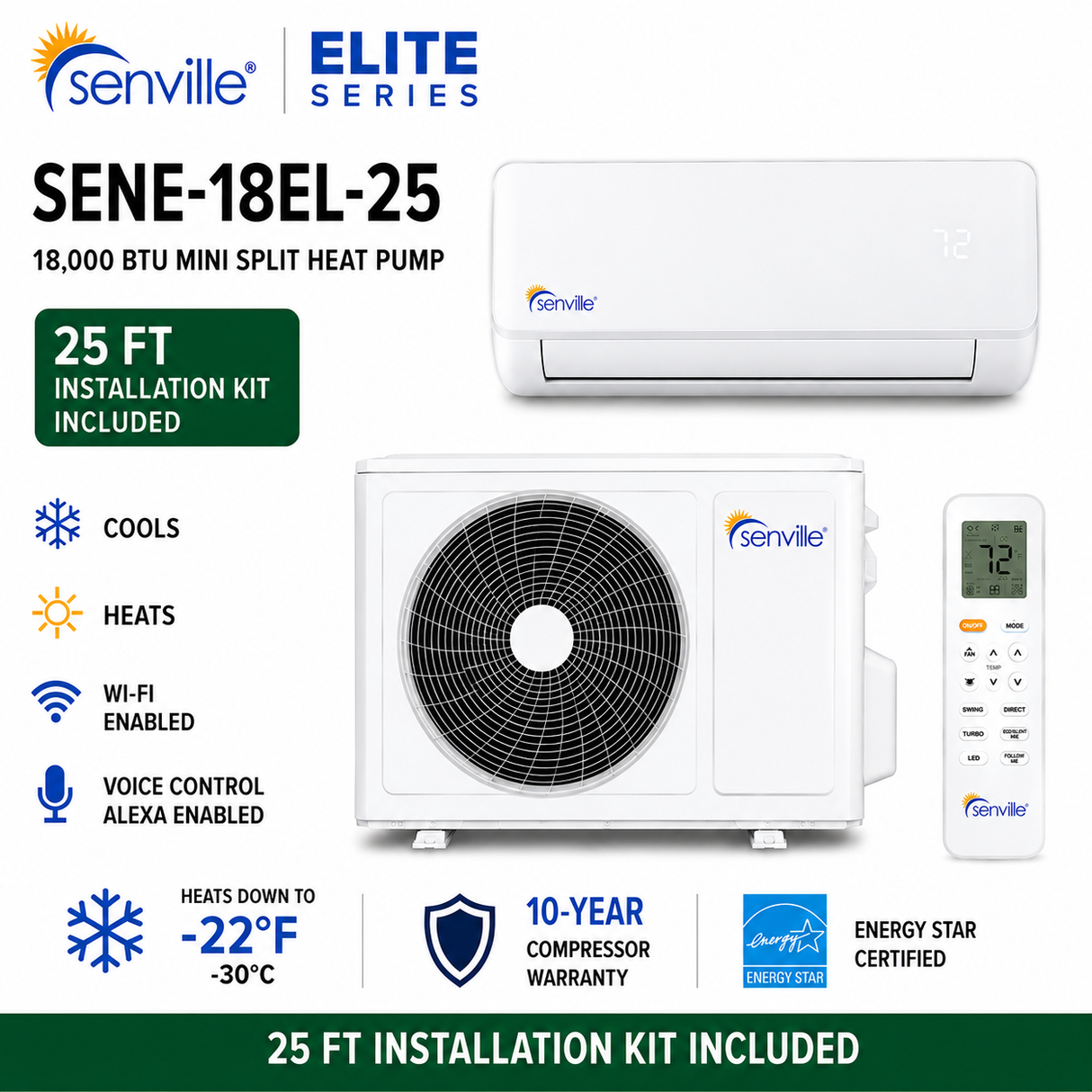 Senville ELITE Series Mini Split Heat Pump | 9K–24K BTU | SENE-EL