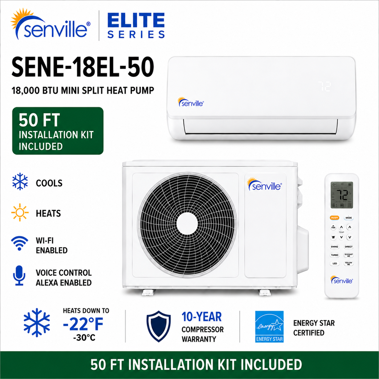Senville ELITE Series Mini Split Heat Pump | 9K–24K BTU | SENE-EL