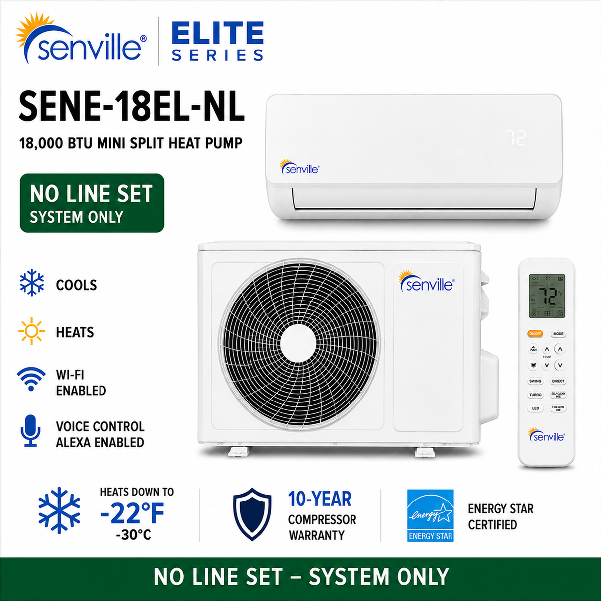 Senville ELITE Series Mini Split Heat Pump | 9K–24K BTU | SENE-EL