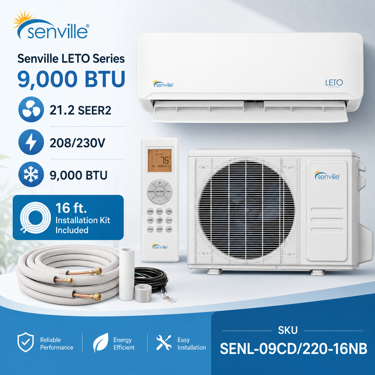 Senville 9,000 BTU LETO Mini Split Heat Pump | SENL-09CD/220