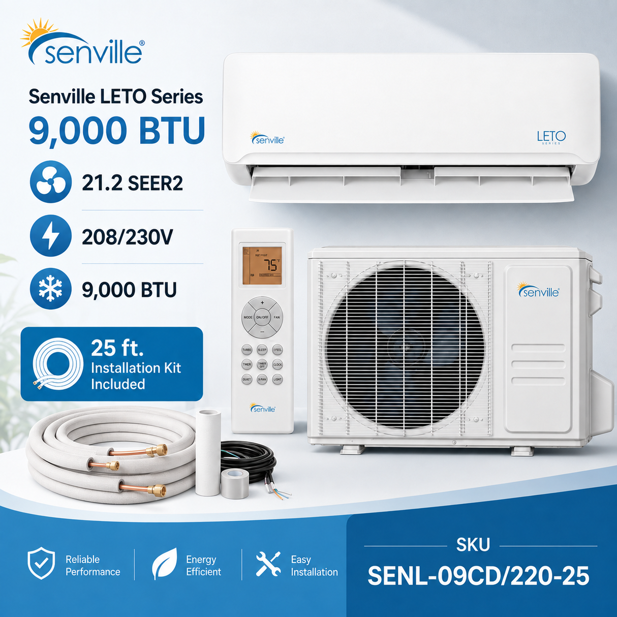 Senville 9,000 BTU LETO Mini Split Heat Pump | SENL-09CD/220