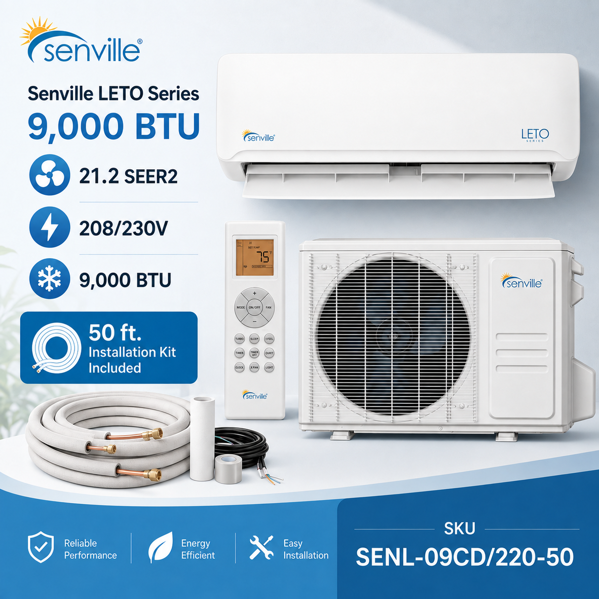 Senville 9,000 BTU LETO Mini Split Heat Pump | SENL-09CD/220