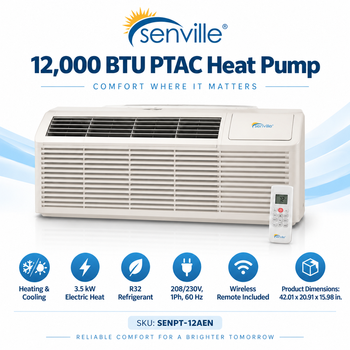 Senville PTAC Packaged Terminal Air Conditioner Heat Pumps