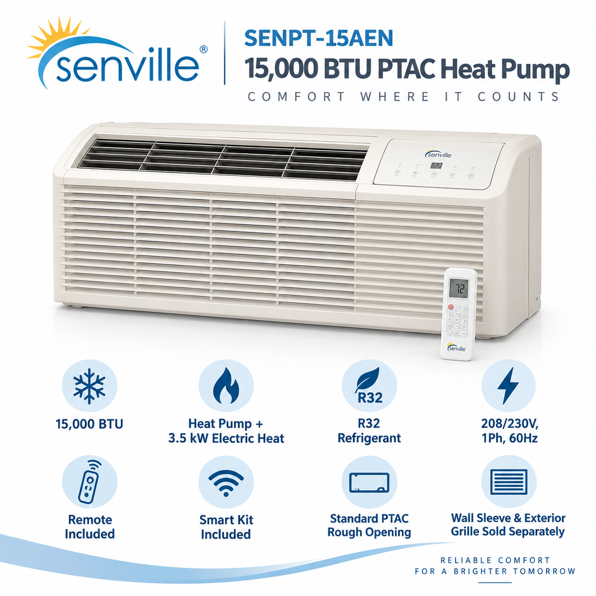 Senville PTAC Packaged Terminal Air Conditioner Heat Pumps