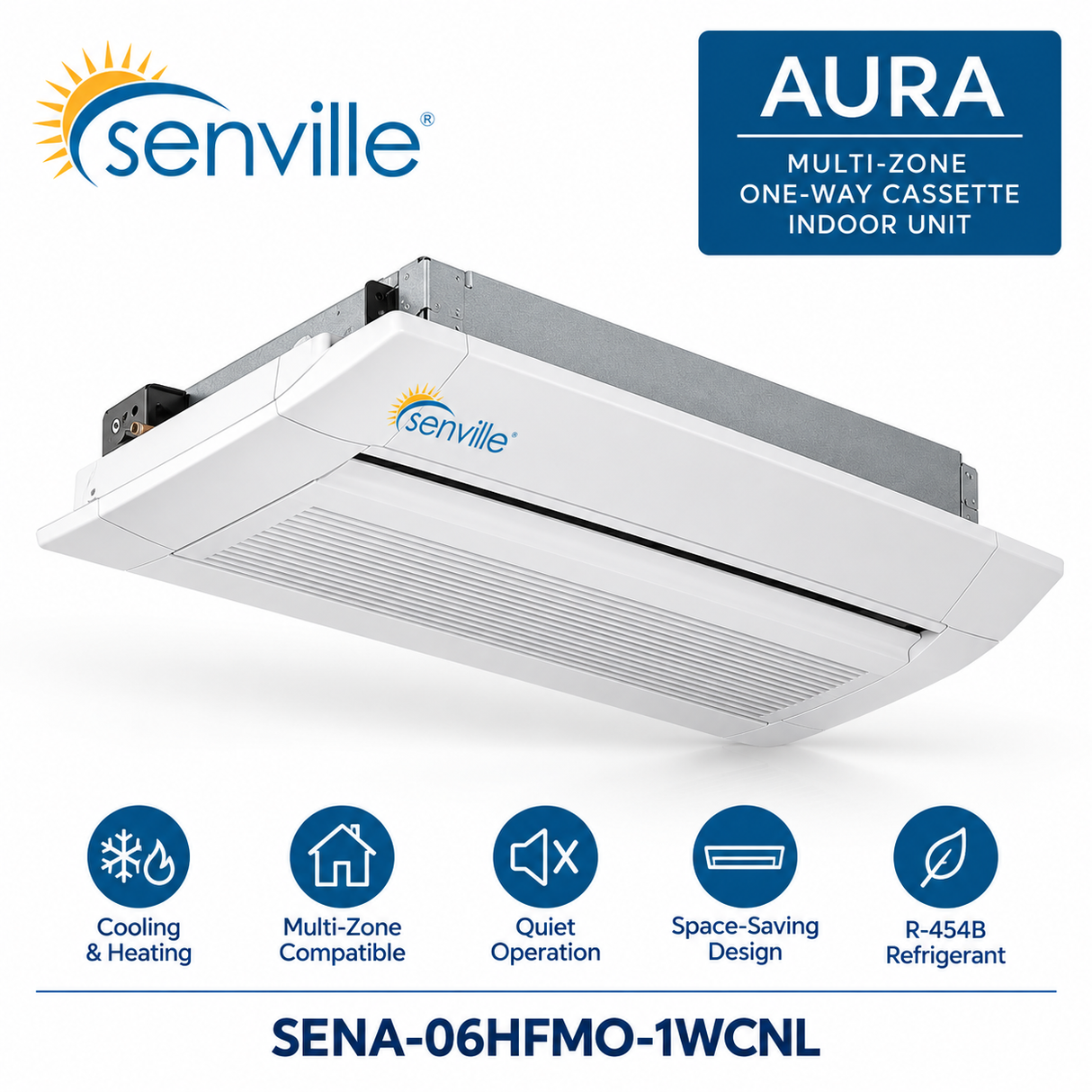 Senville AURA Multi-Zone One-Way Cassette Indoor Units | 6K–18K BTU