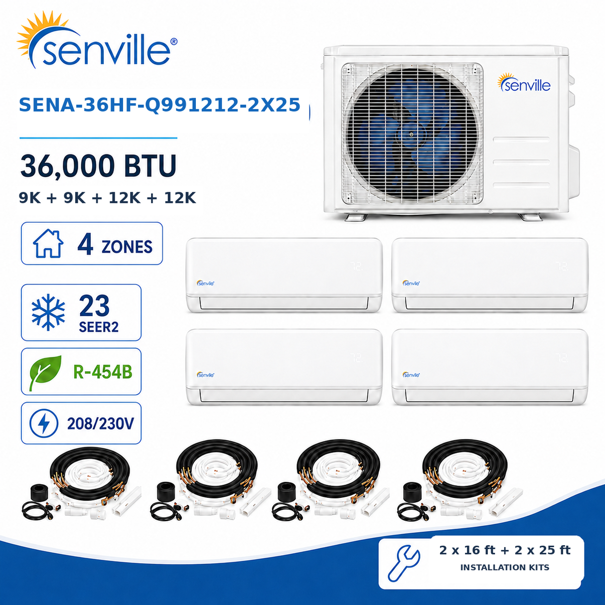 Senville AURA 36000 BTU Quad Zone Mini Split Air Conditioner - Heat Pump - SENA/36HF/Q