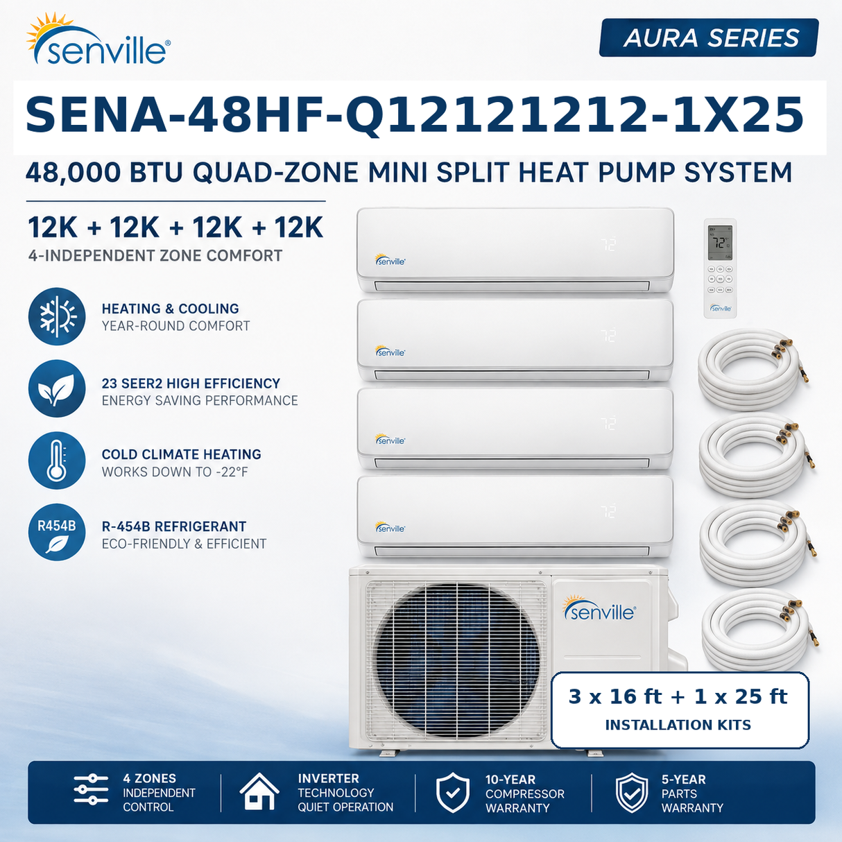 Senville AURA 48,000 BTU Quad-Zone Mini Split Heat Pump | SENA-48HF/Q