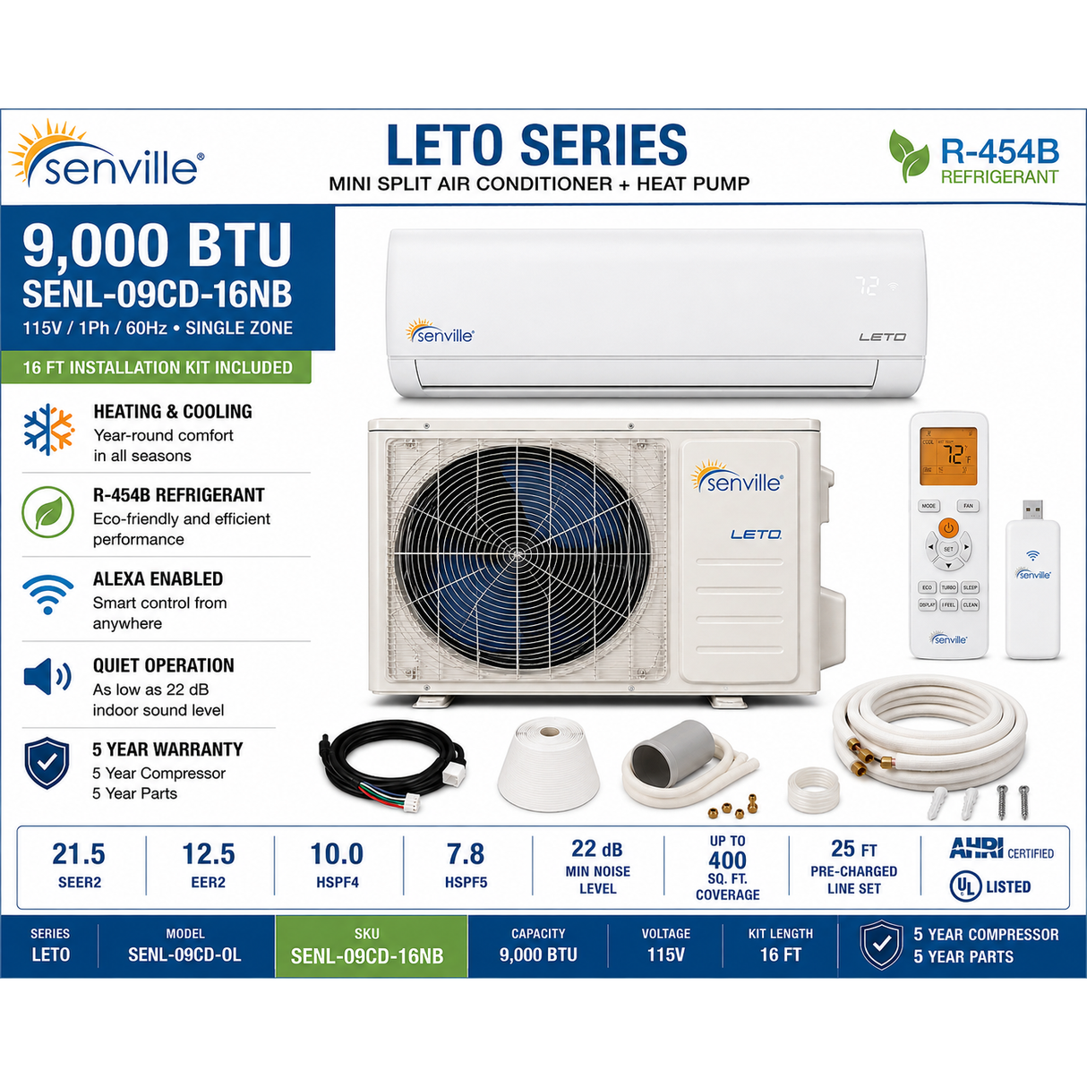 Senville LETO Series Wall‑Mounted Mini Split AC & Heat Pump