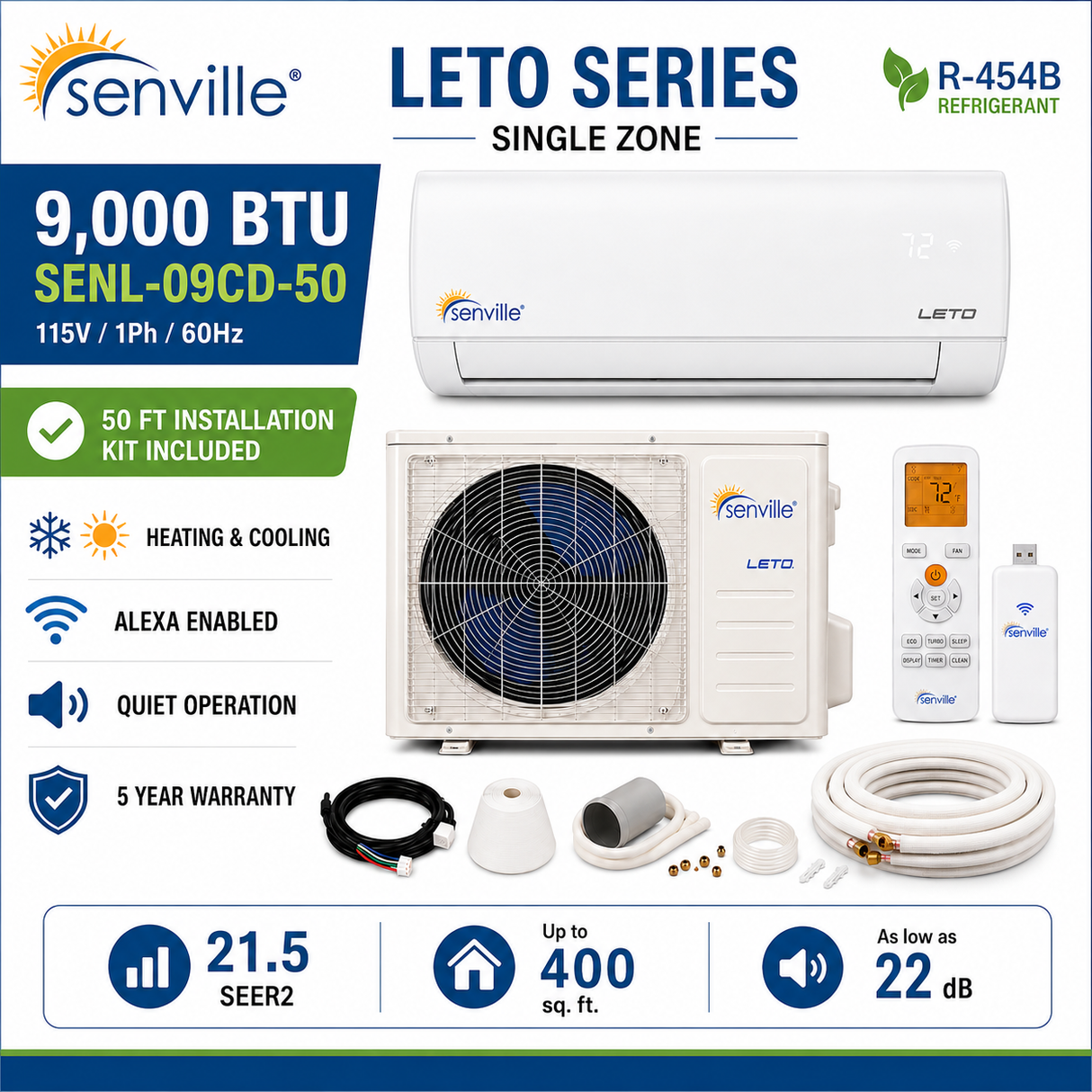 Senville LETO Series Wall‑Mounted Mini Split AC & Heat Pump