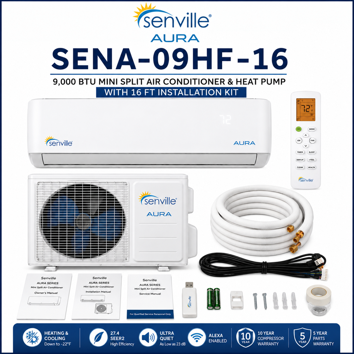 Senville AURA Wall Mounted Mini Split Air Conditioner & Heat Pump Systems