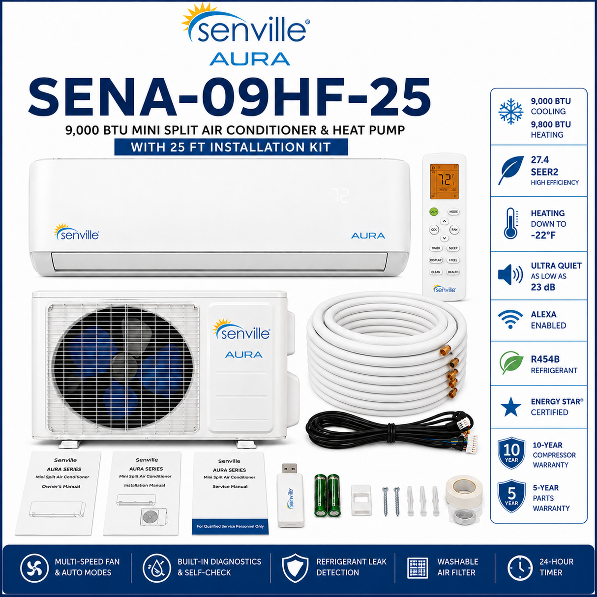 Senville AURA Wall Mounted Mini Split Air Conditioner & Heat Pump Systems