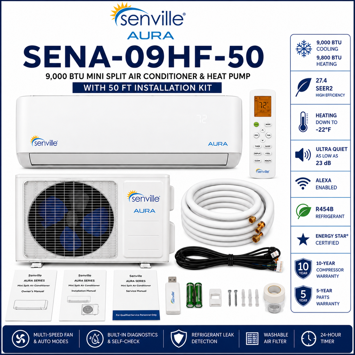 Senville AURA Wall Mounted Mini Split Air Conditioner & Heat Pump Systems