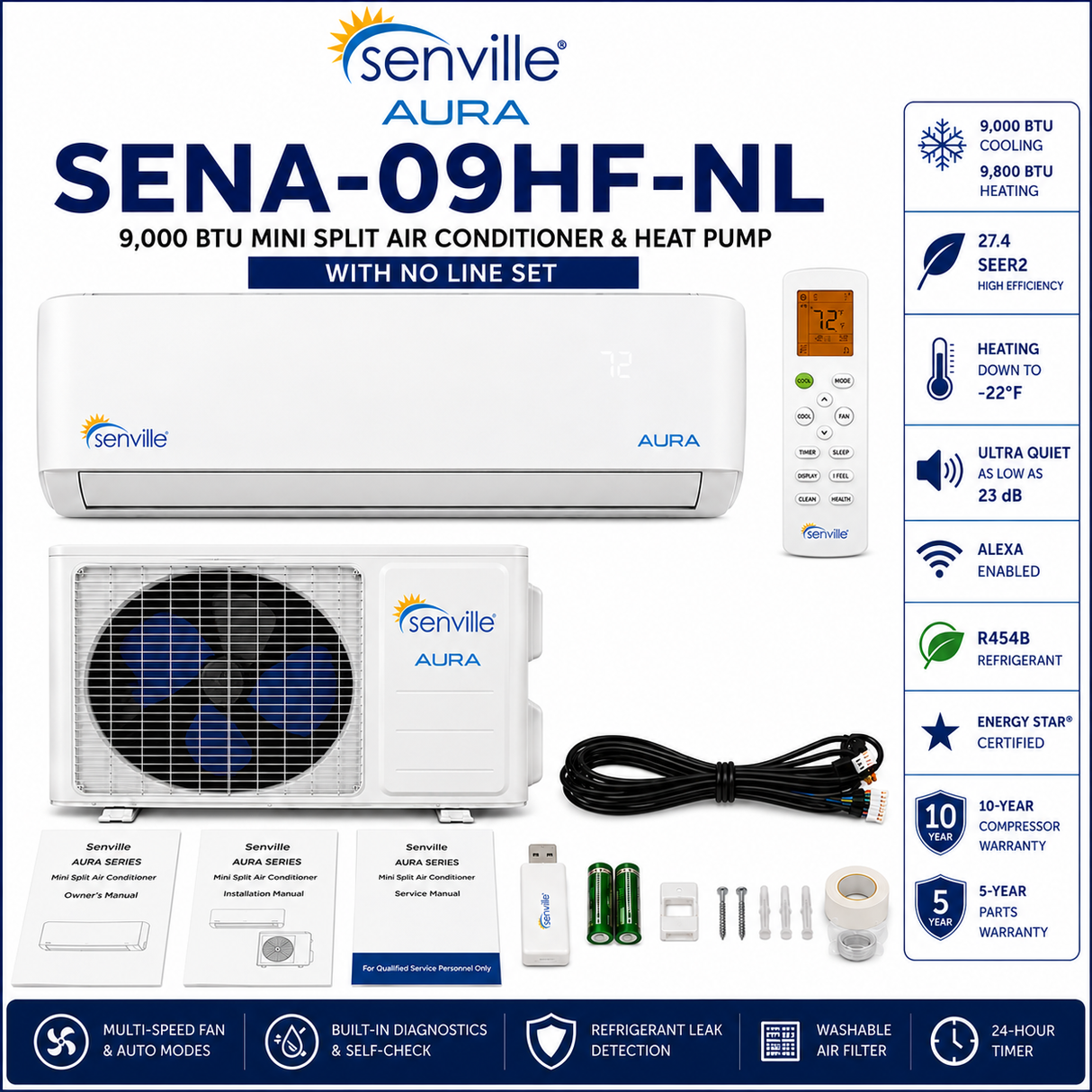 Senville AURA Wall Mounted Mini Split Air Conditioner & Heat Pump Systems