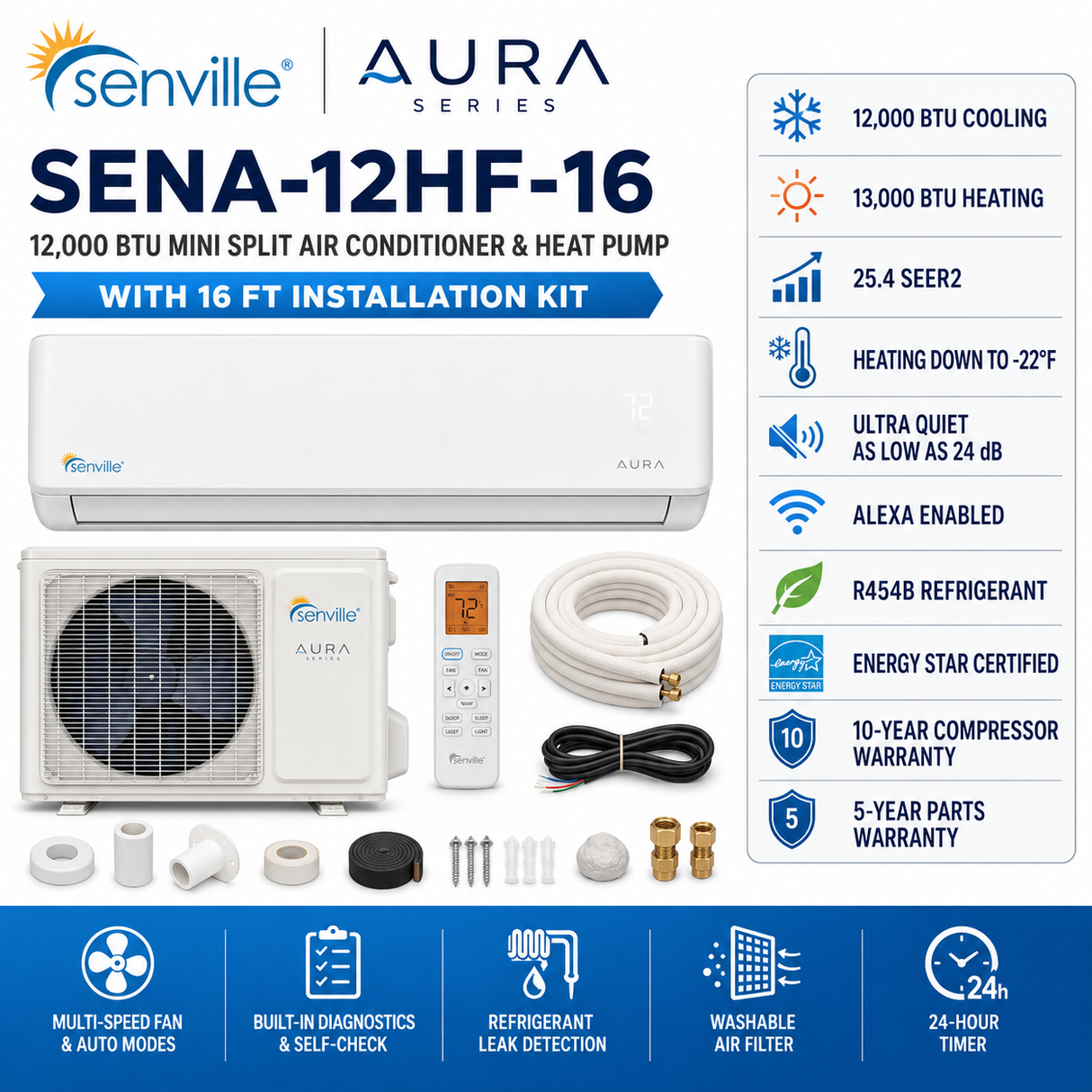 Senville AURA Wall Mounted Mini Split Air Conditioner & Heat Pump Systems