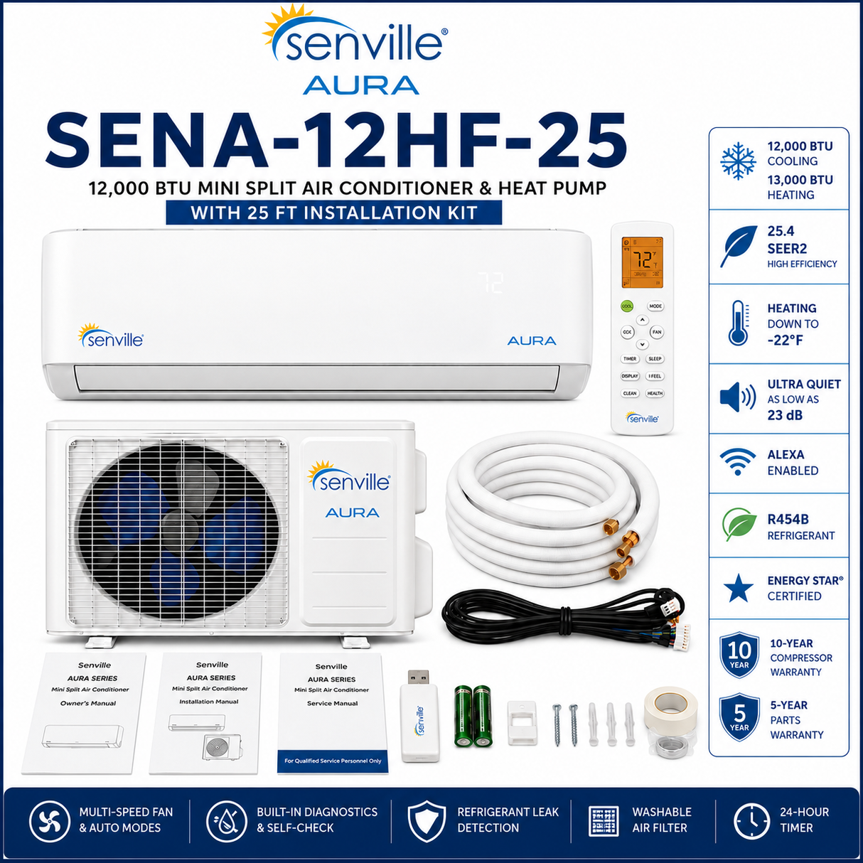 Senville AURA Wall Mounted Mini Split Air Conditioner & Heat Pump Systems
