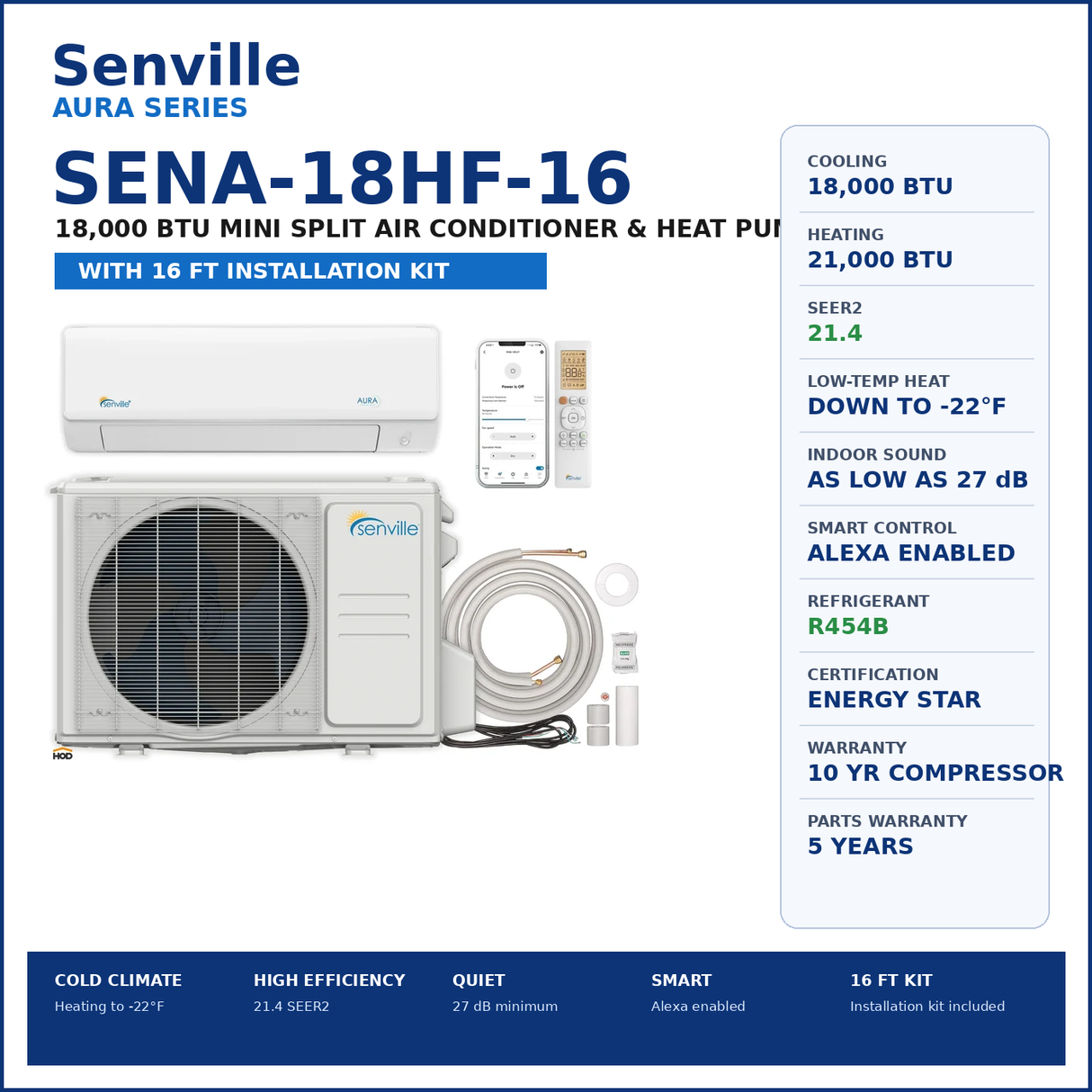 Senville AURA Wall Mounted Mini Split Air Conditioner & Heat Pump Systems