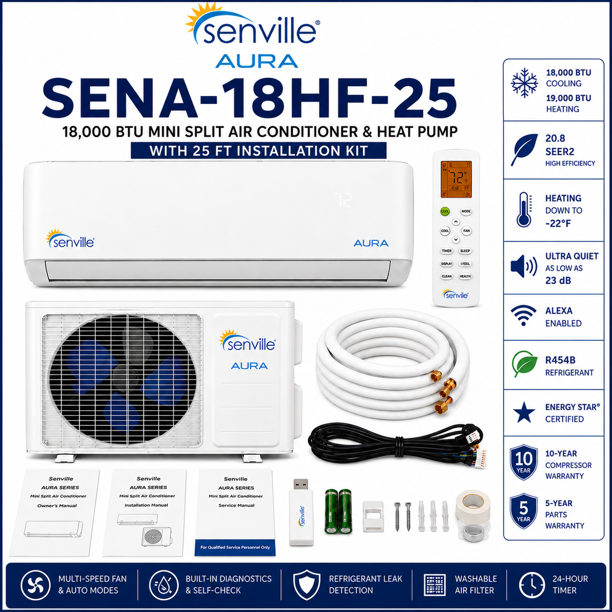 Senville AURA Wall Mounted Mini Split Air Conditioner & Heat Pump Systems