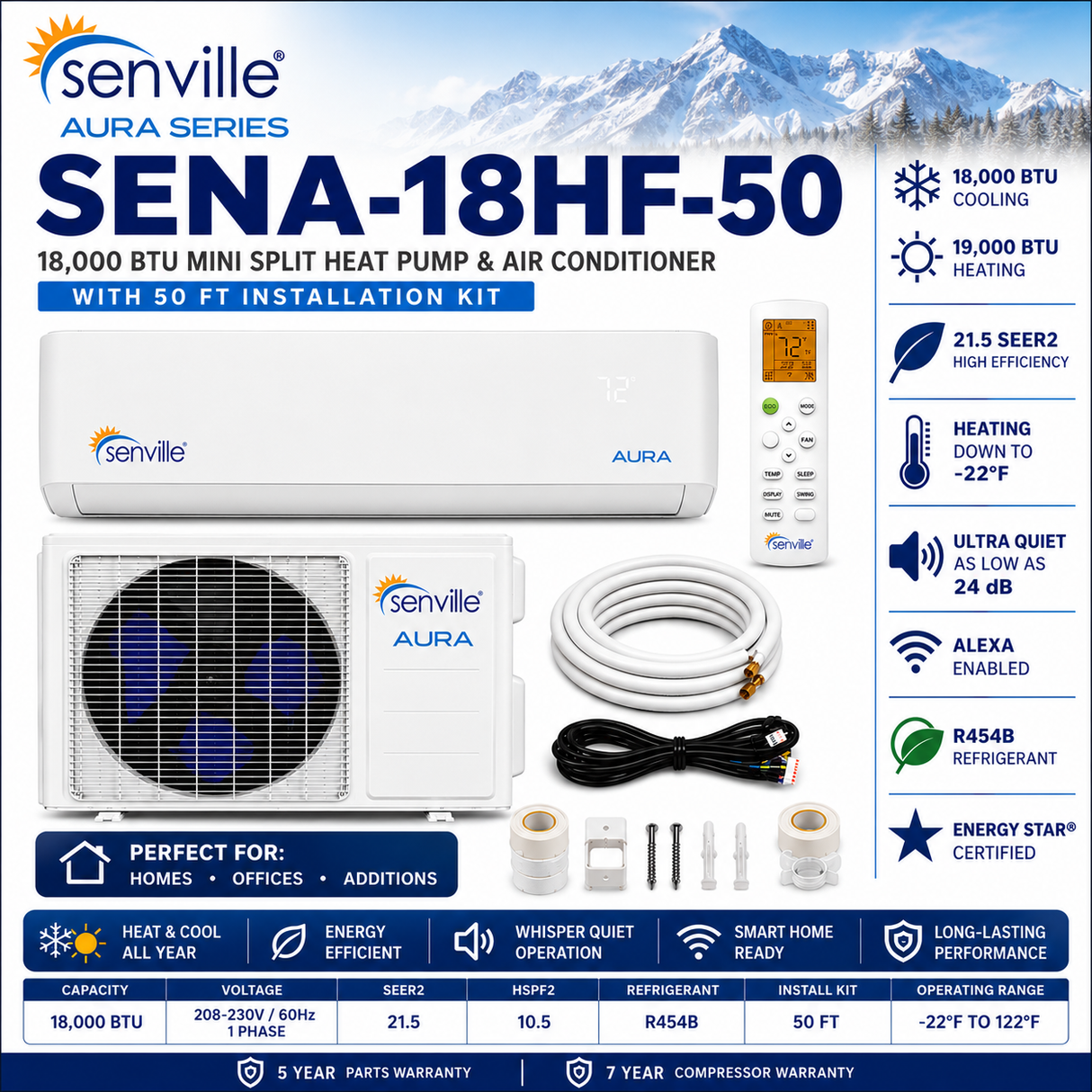 Senville AURA Wall Mounted Mini Split Air Conditioner & Heat Pump Systems