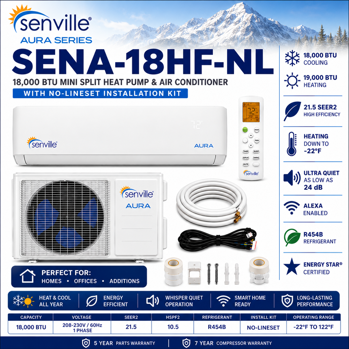 Senville AURA Wall Mounted Mini Split Air Conditioner & Heat Pump Systems