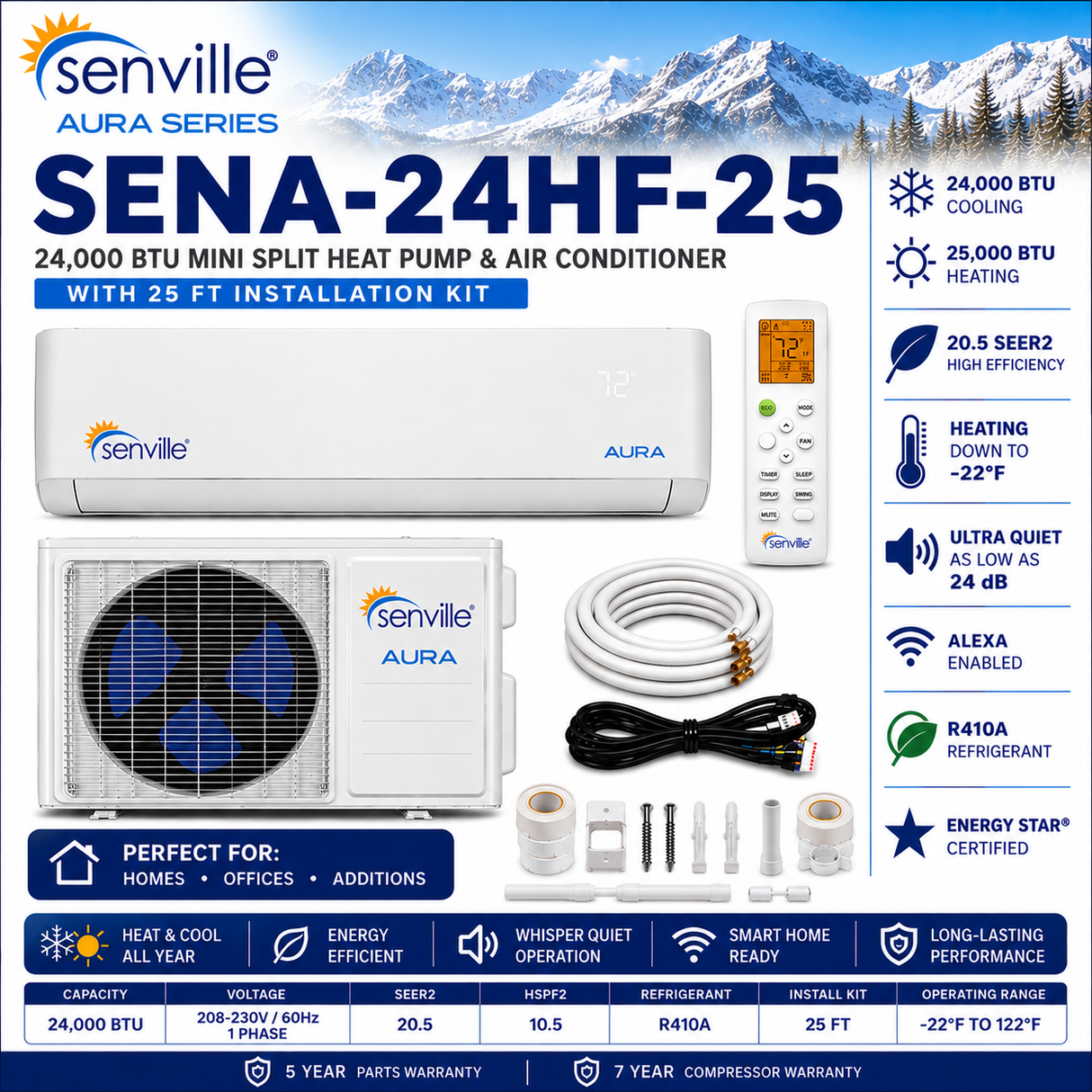 Senville AURA Wall Mounted Mini Split Air Conditioner & Heat Pump Systems